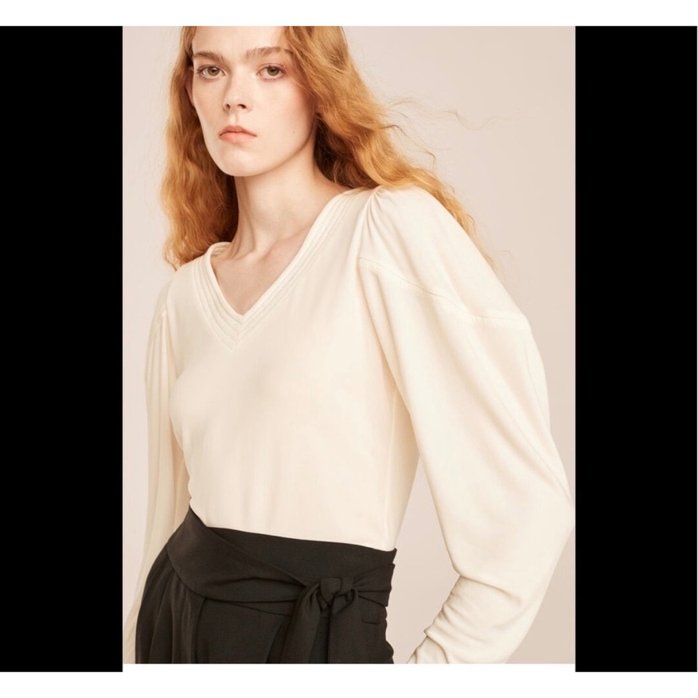Rebecca Taylor Cream V‎ Neck Long Sleeve Viscose Blouse Women's M